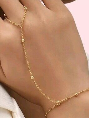 Delicate Gold Beaded Hand Chain Bracelet